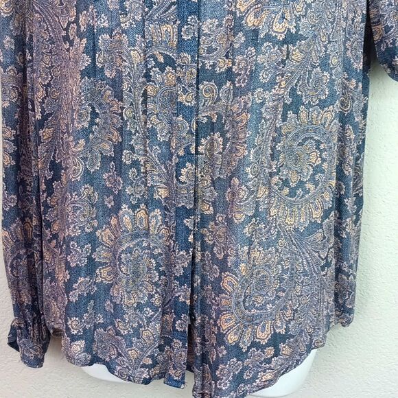 Lucky Brand Women Blue Paisly Print Long Sleeve Button Down Shirt Sz S - Picture 4 of 10